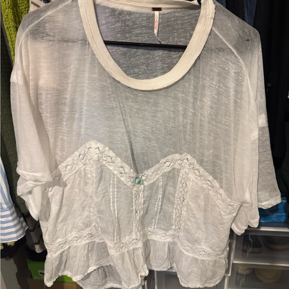 Free People, lace trim, white